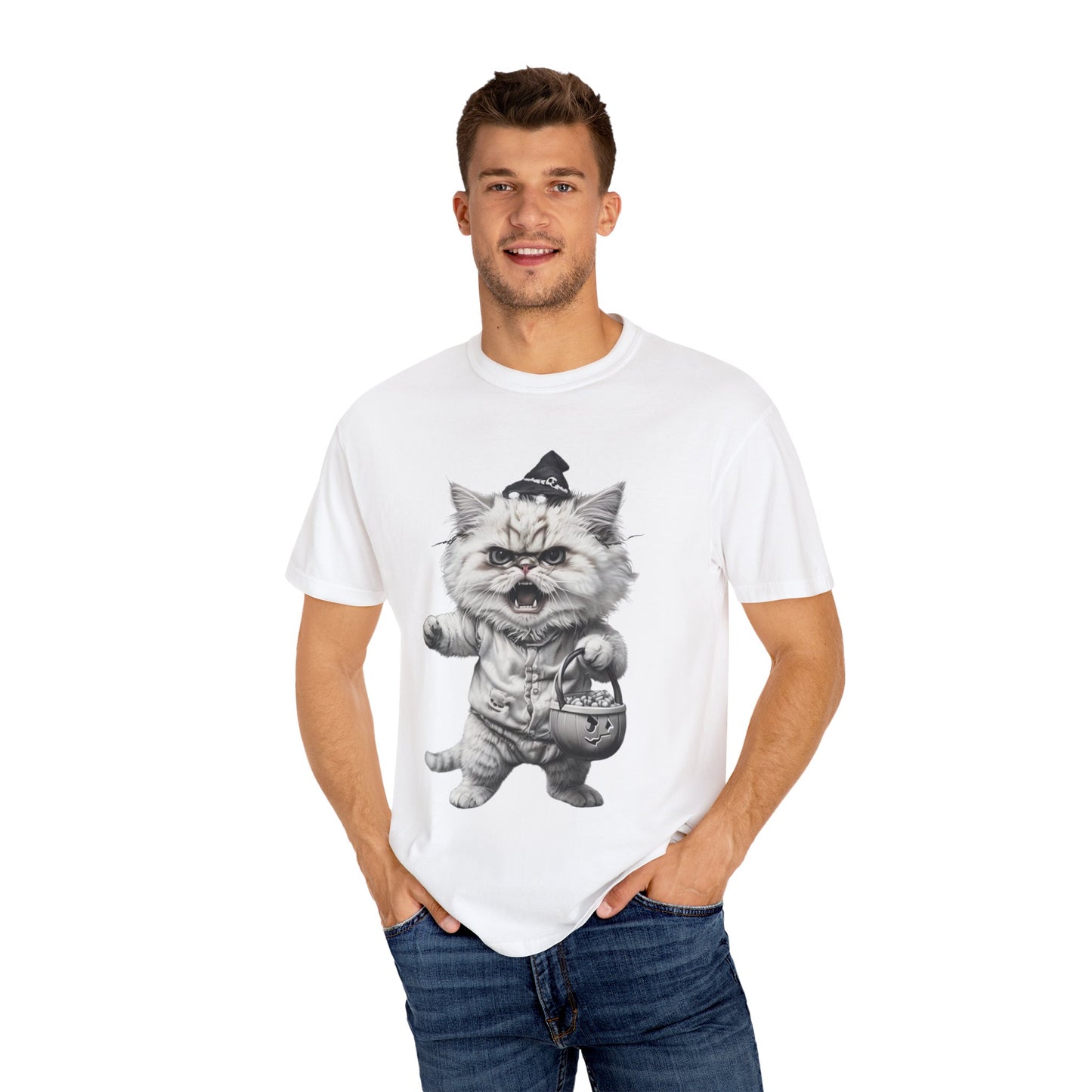 Angry Halloween Cat T Shirt Funny Spooky Kitten Tee Gothic Trick or Treat Shirt Unisex Garment Dyed T shirt