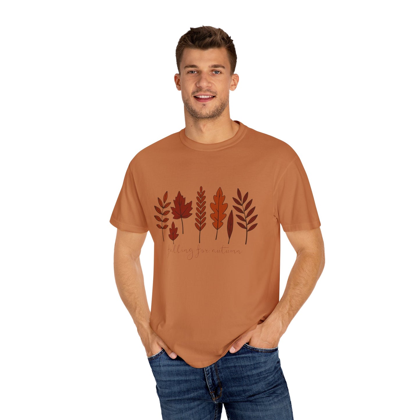 Falling for Autumn Shirt Cozy Fall Leaves Graphic Tee for Seasonal Outfits Unisex Garment Dyed T shirt