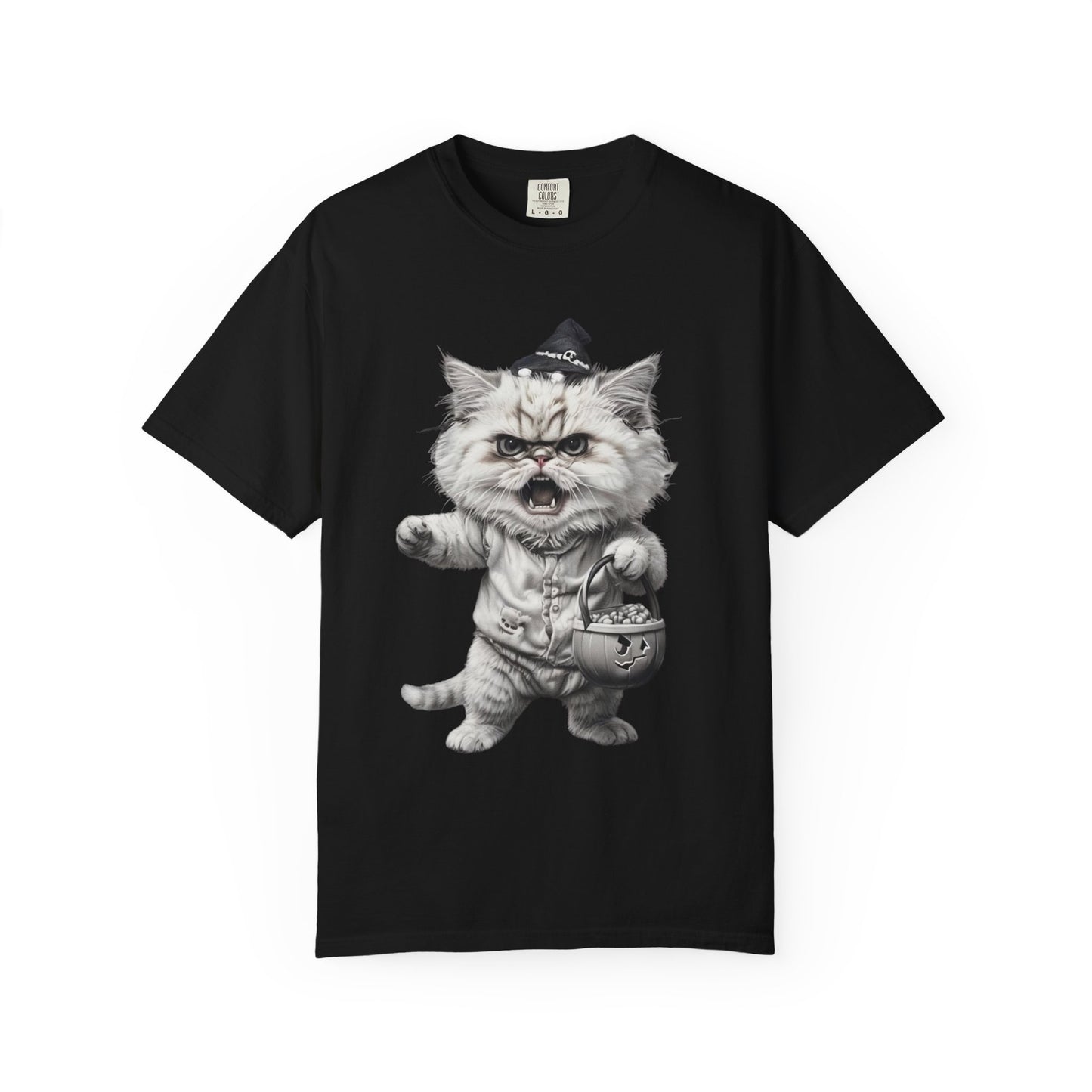 Angry Halloween Cat T Shirt Funny Spooky Kitten Tee Gothic Trick or Treat Shirt Unisex Garment Dyed T shirt
