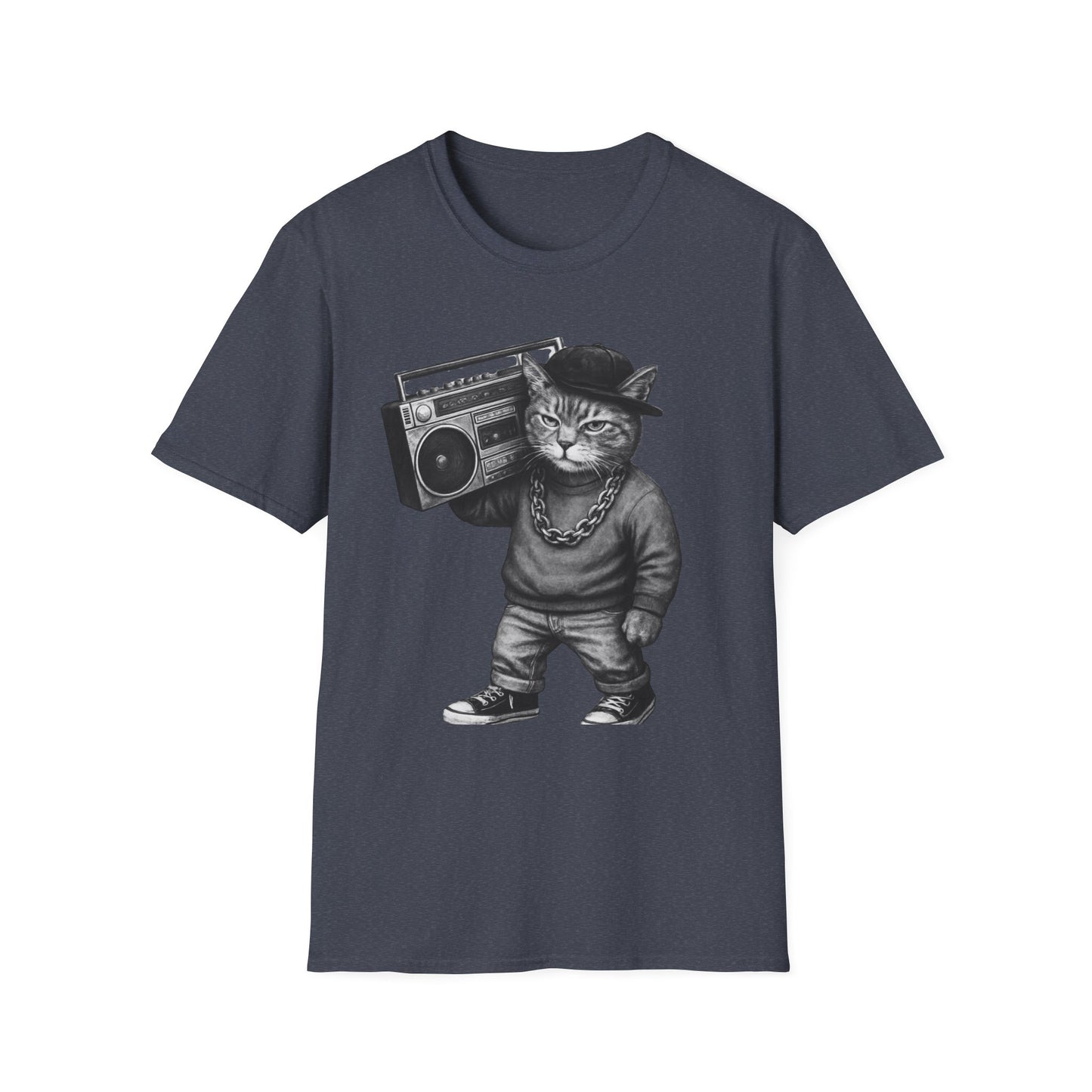 Black & White Boombox Cat T Shirt Hip Hop Streetwear Graphic Tee for Music Lovers Unisex Soft style T Shirt