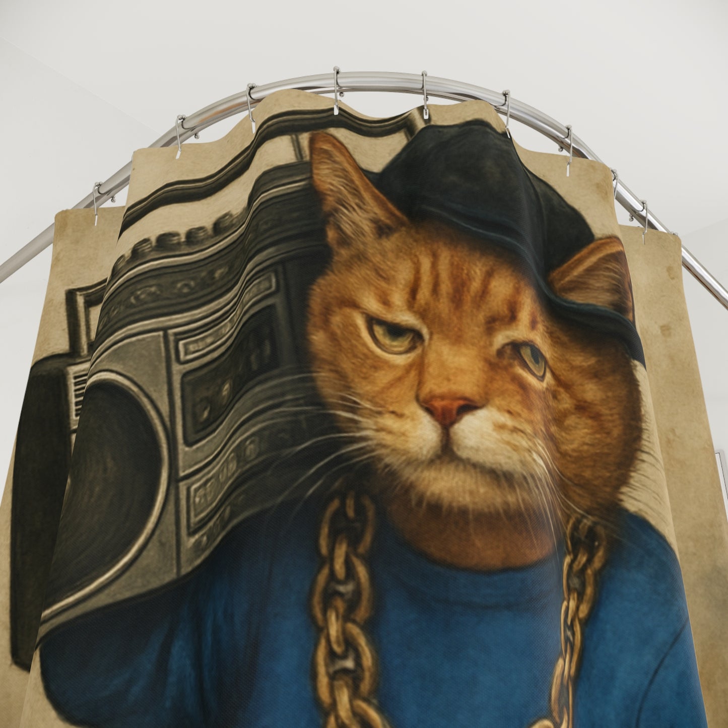 Hip Hop Cat Shower Curtain Funny Boombox Bathroom Decor Shower Curtains (matching hand towel sold separately)