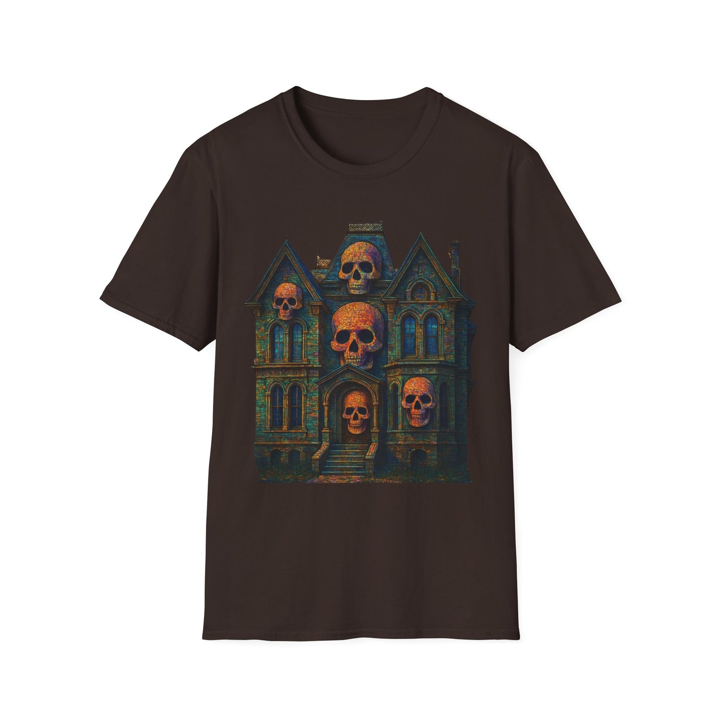 Haunted Skull Mansion T Shirt Gothic Horror House Halloween Tee Unisex Soft style T Shirt