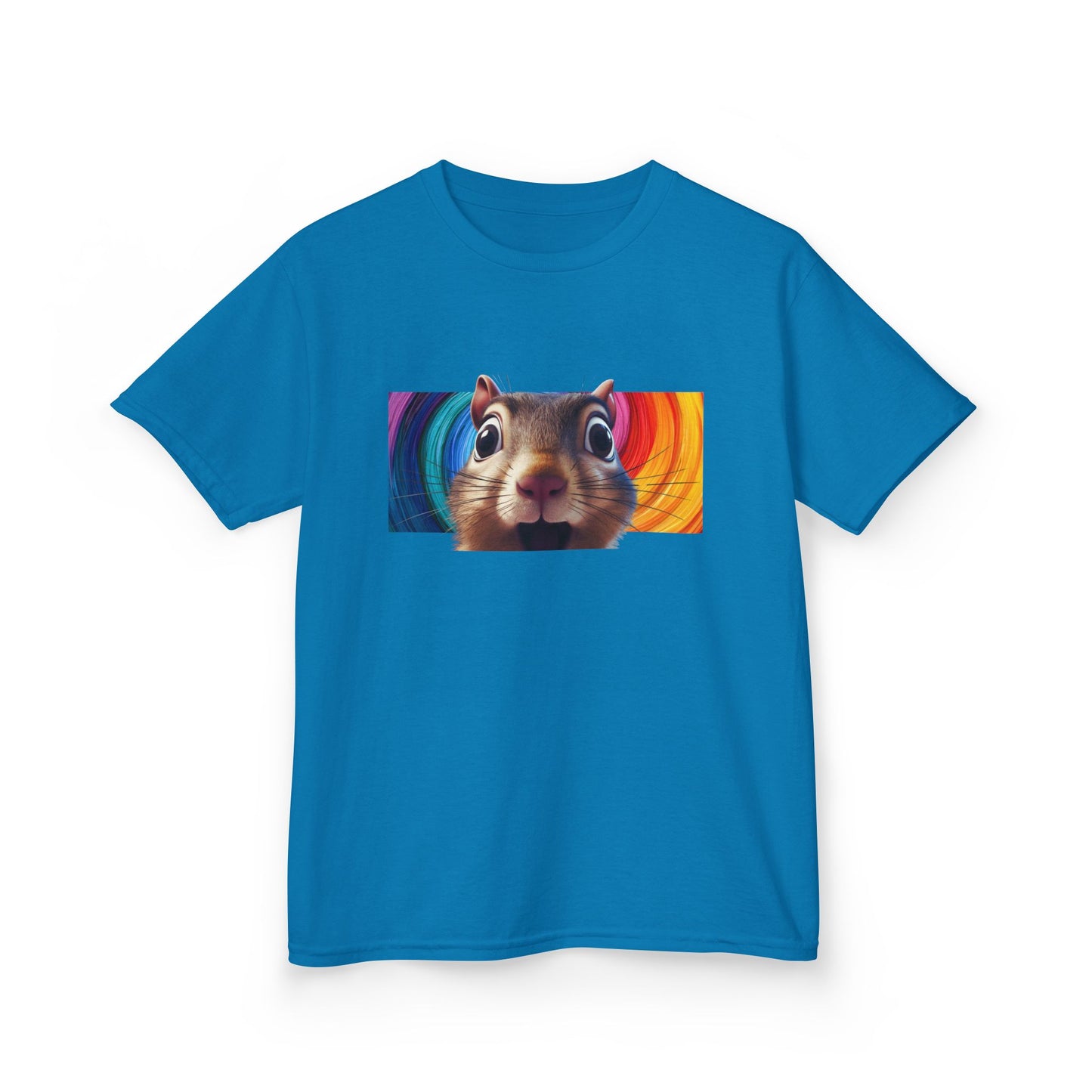 Funny Squirrel Kids T Shirt with Cute Cartoon Chipmunk Rainbow Graphic Tee Squeek Squeek Animal Lover Gift Yellow Childrens Shirt