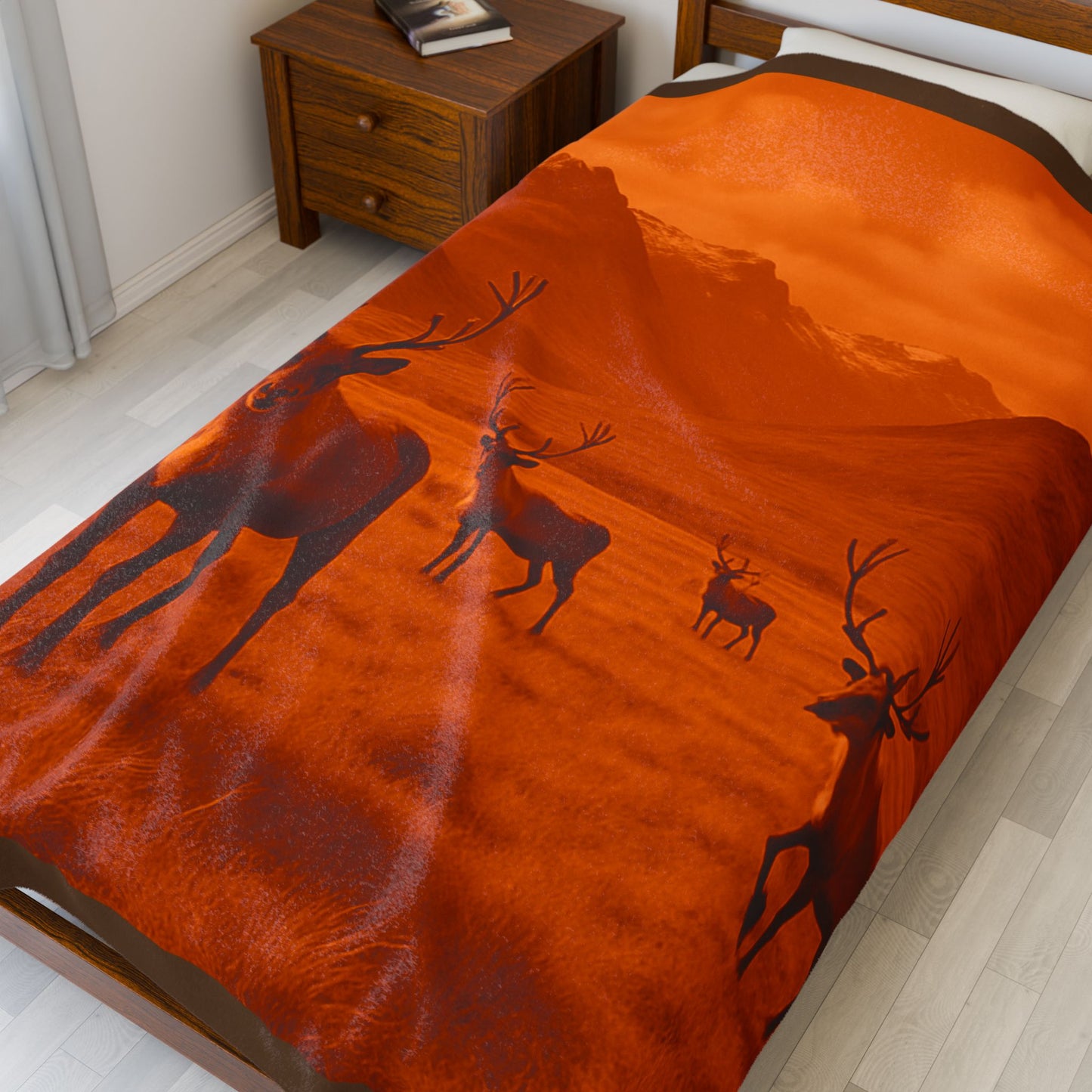 Elk Deer Wildlife Blanket Cozy Hunting Cabin Lodge Plush Velveteen Throw Rustic Mountain Nature Decor Bedding