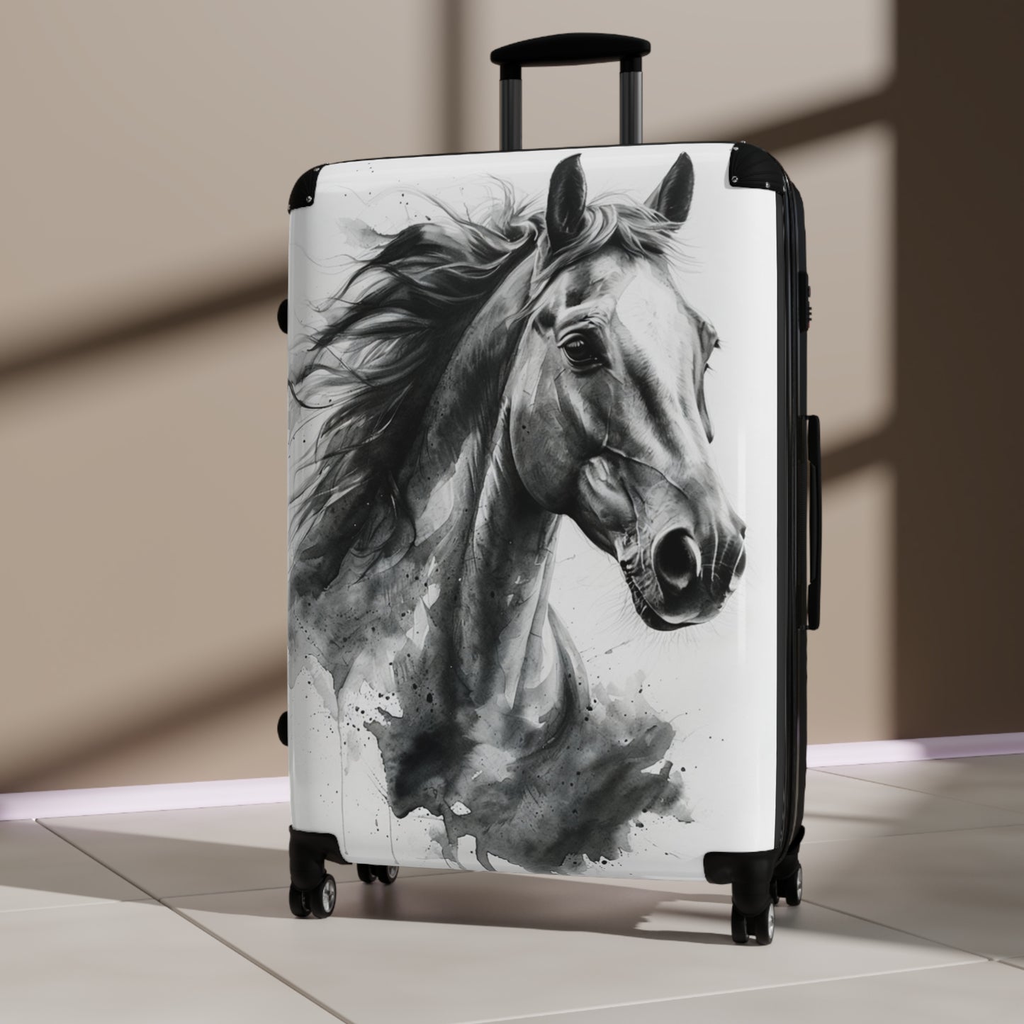 Elegant Black & White Horse Suitcase Equestrian Travel Luggage -- One of a KiNd Suitcase (Travel Tag Sold Separate)