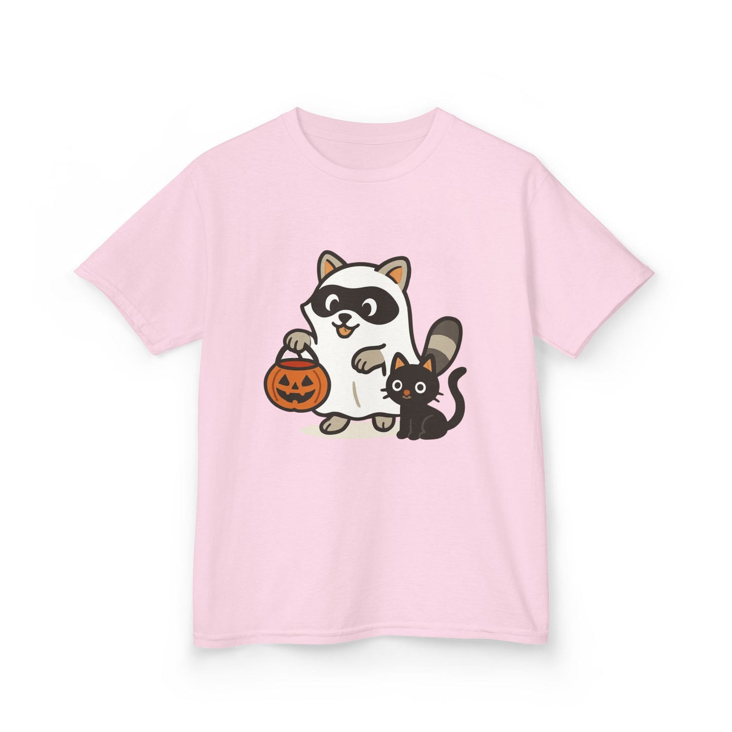 Cute Raccoon Cat Halloween Shirt Funny Trick or Treat Tee for Kids & Adults Kids Heavy Cotton⢠Tee