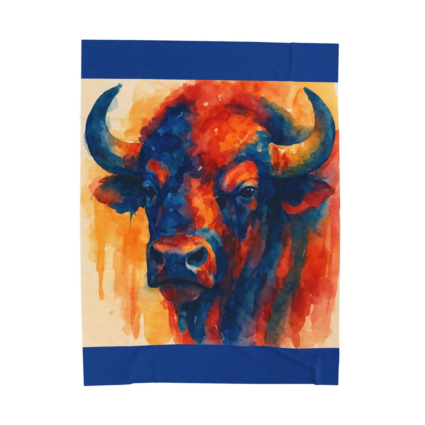 Buffalo Watercolor Blanket Western Ranch Lodge Plush Velveteen Throw, Cozy Southwest Rustic Home Décor