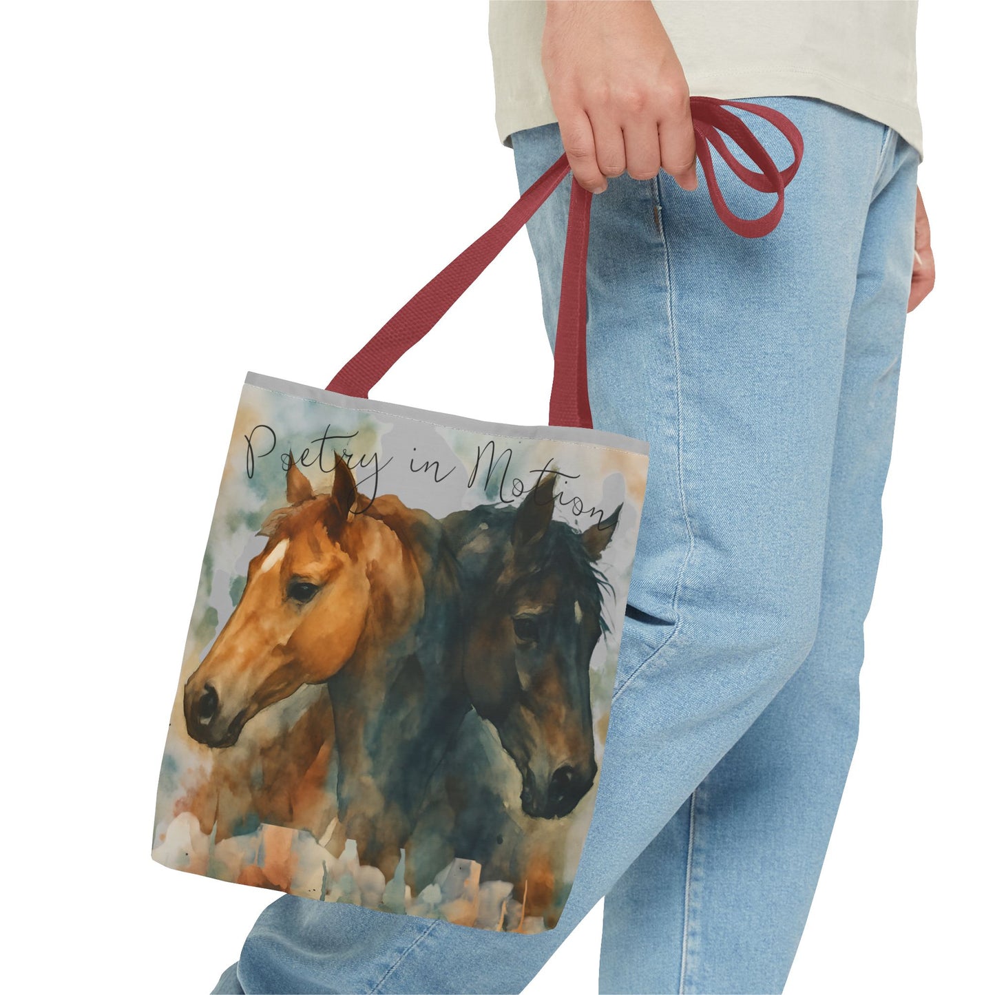 Horse Art Tote Bag, Watercolor Horses, Pretty in Motion