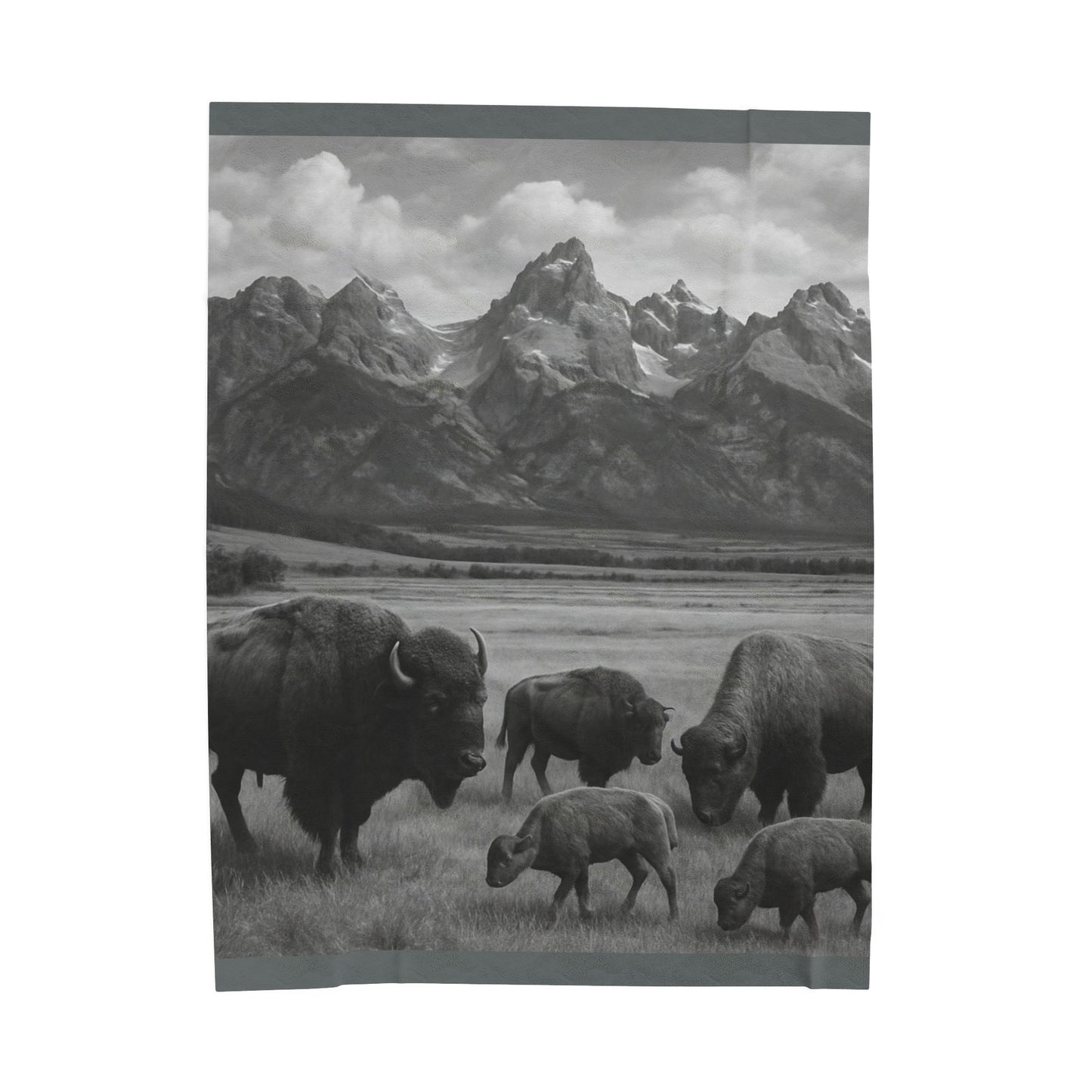 Rustic Bison Mountain Blanket Western Wildlife Lodge Cabin Decor, Cozy Buffalo Herd Bed Throw, Nature Inspired Rustic Bedding