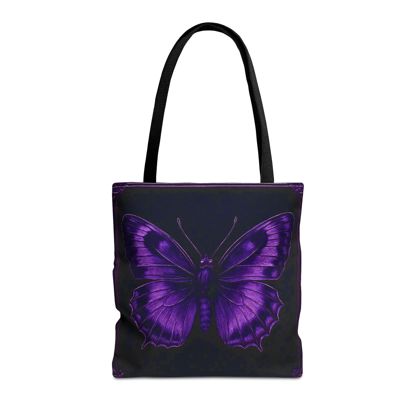 Purple Butterfly Tote Bag, Gothic Aesthetic Tote, Dark Fashion Bag, Nature Inspired Carryall Tote Bag (AOP)