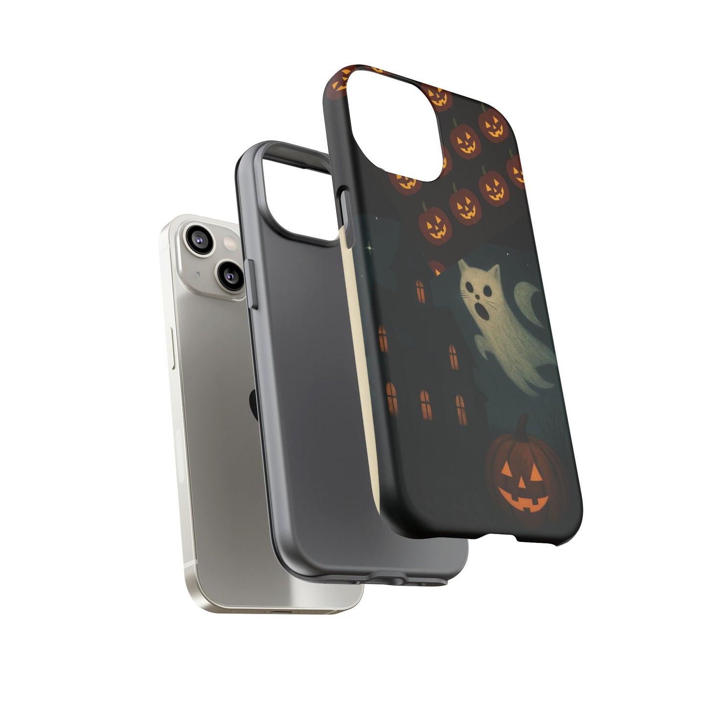 Phone Case, Halloween Haunted House Cat Ghost iPhone 16, 15, 14, Pixel 8, 6 Samsung Galaxy 25, 24, 23