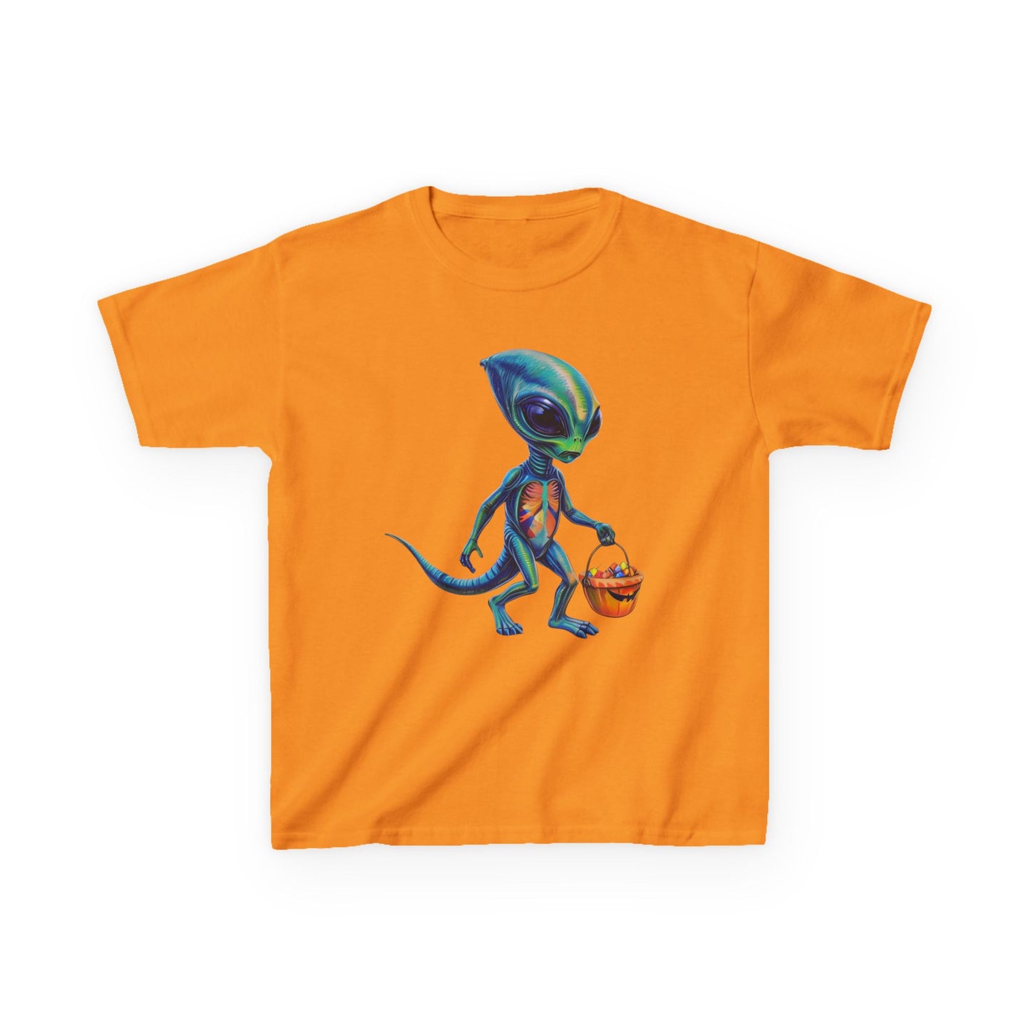Alien Trick or Treat Halloween Kids T Shirt Cute Sci Fi Costume Tee Kids Heavy Cotton™ Tee