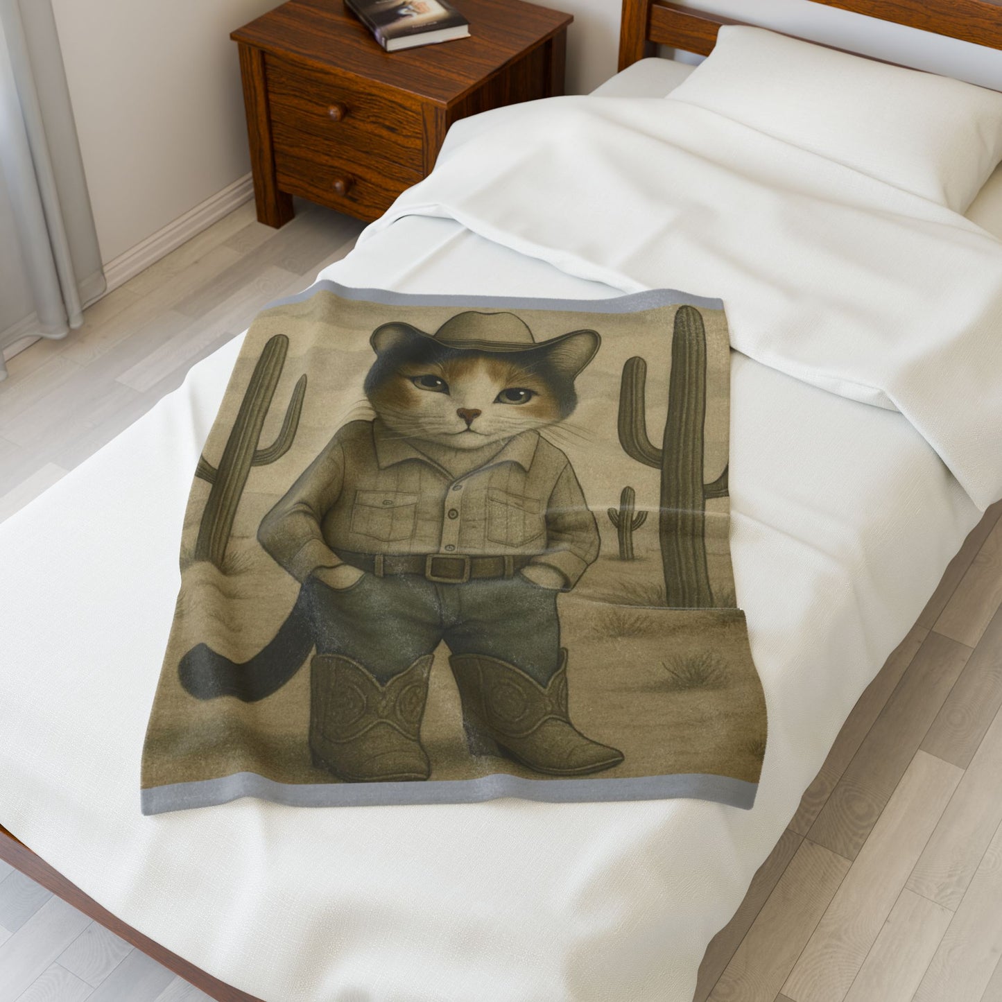 Western Cowboy Cat Blanket, Rustic Country Desert Cat Lover Gift