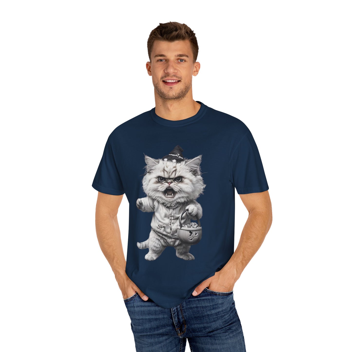 Angry Halloween Cat T Shirt Funny Spooky Kitten Tee Gothic Trick or Treat Shirt Unisex Garment Dyed T shirt
