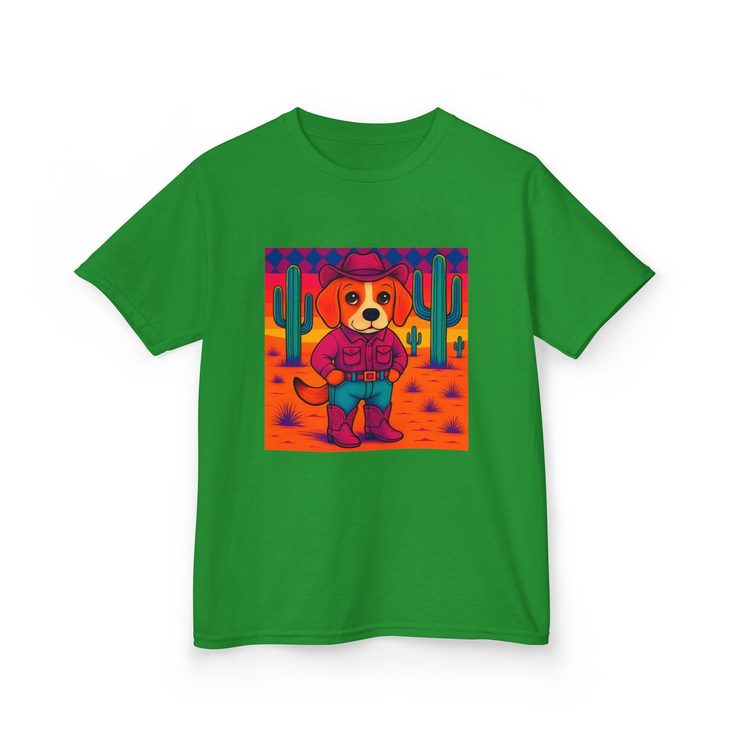 Cowboy Dog Kids T Shirt Unisex Western Puppy Shirt Birthday Rodeo Tee Fun Animal Graphic for Boys Girls Kids Heavy Cotton⢠Tee