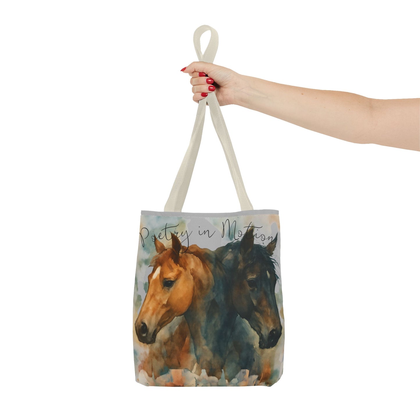Horse Art Tote Bag, Watercolor Horses, Pretty in Motion