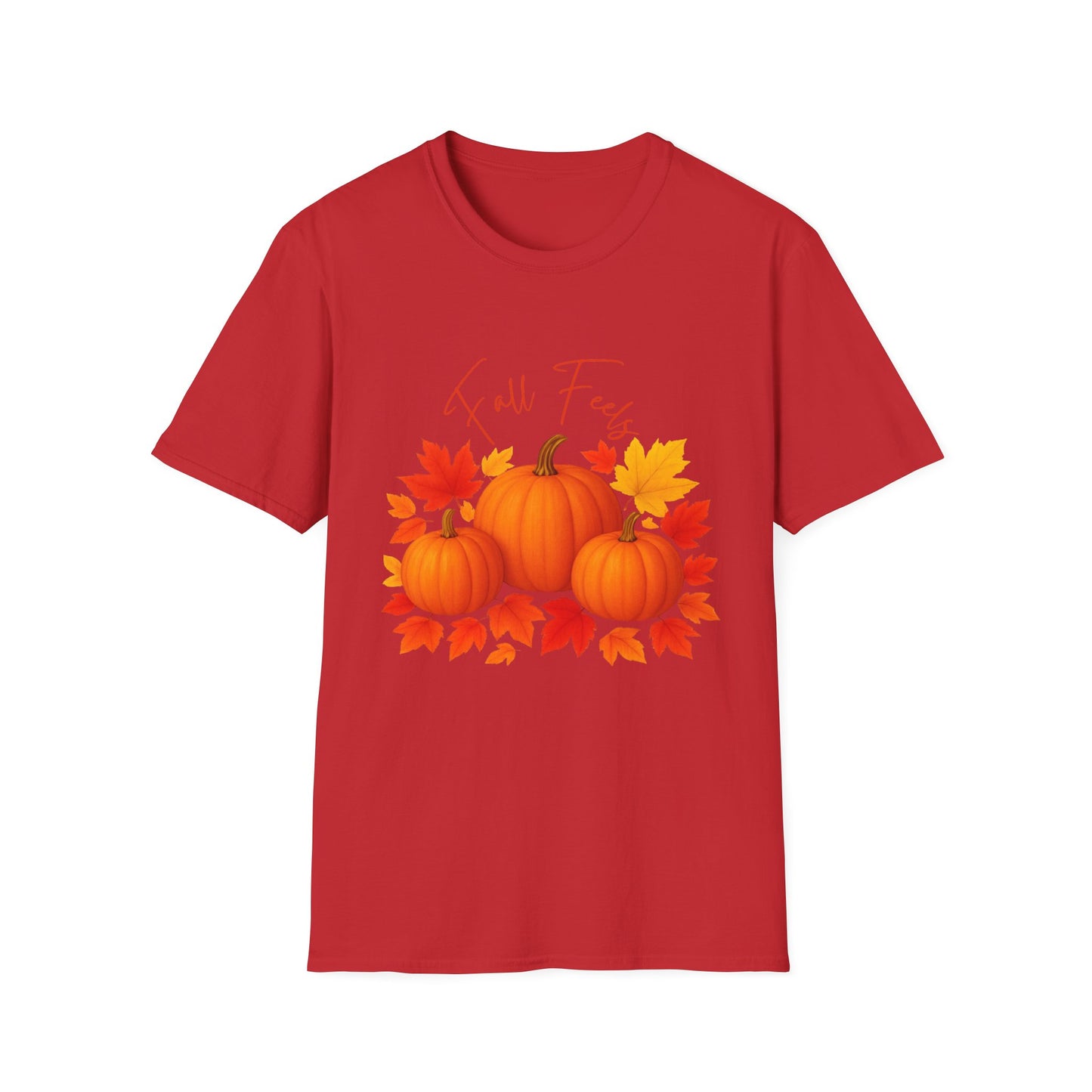 Fall Feels Pumpkin T-Shirt Cozy Autumn Leaves & Seasonal Harvest Tee Unisex Soft style T Shirt