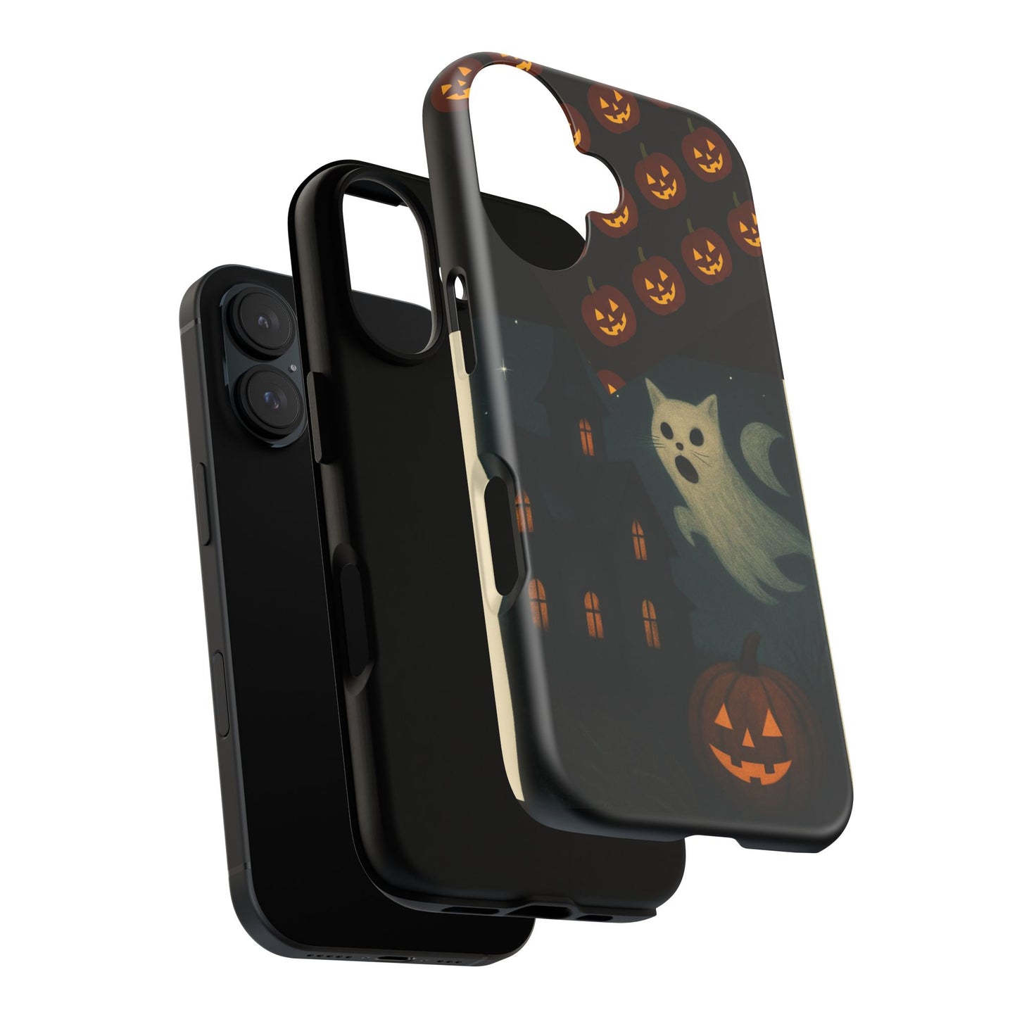 Phone Case, Halloween Haunted House Cat Ghost iPhone 16, 15, 14, Pixel 8, 6 Samsung Galaxy 25, 24, 23