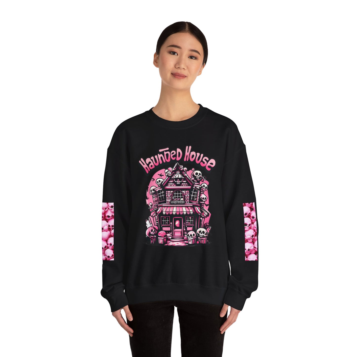 Haunted House Skull Sweatshirt Pink - Spooky Cute Pink & Black Aesthetic, Men, Women, Pink Skull,