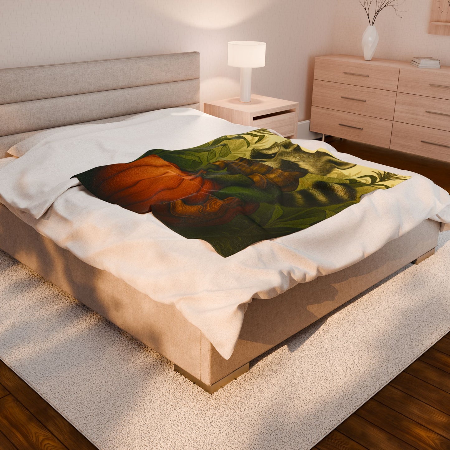 Cozy Fall Blanket with Raccoon Pumpkin Design Autumn Farmhouse Throw