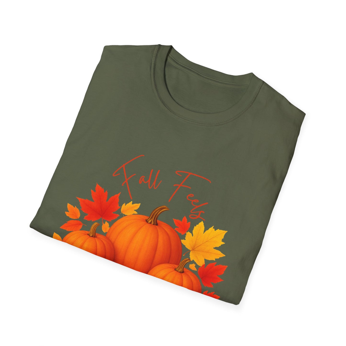 Fall Feels Pumpkin T-Shirt Cozy Autumn Leaves & Seasonal Harvest Tee Unisex Soft style T Shirt