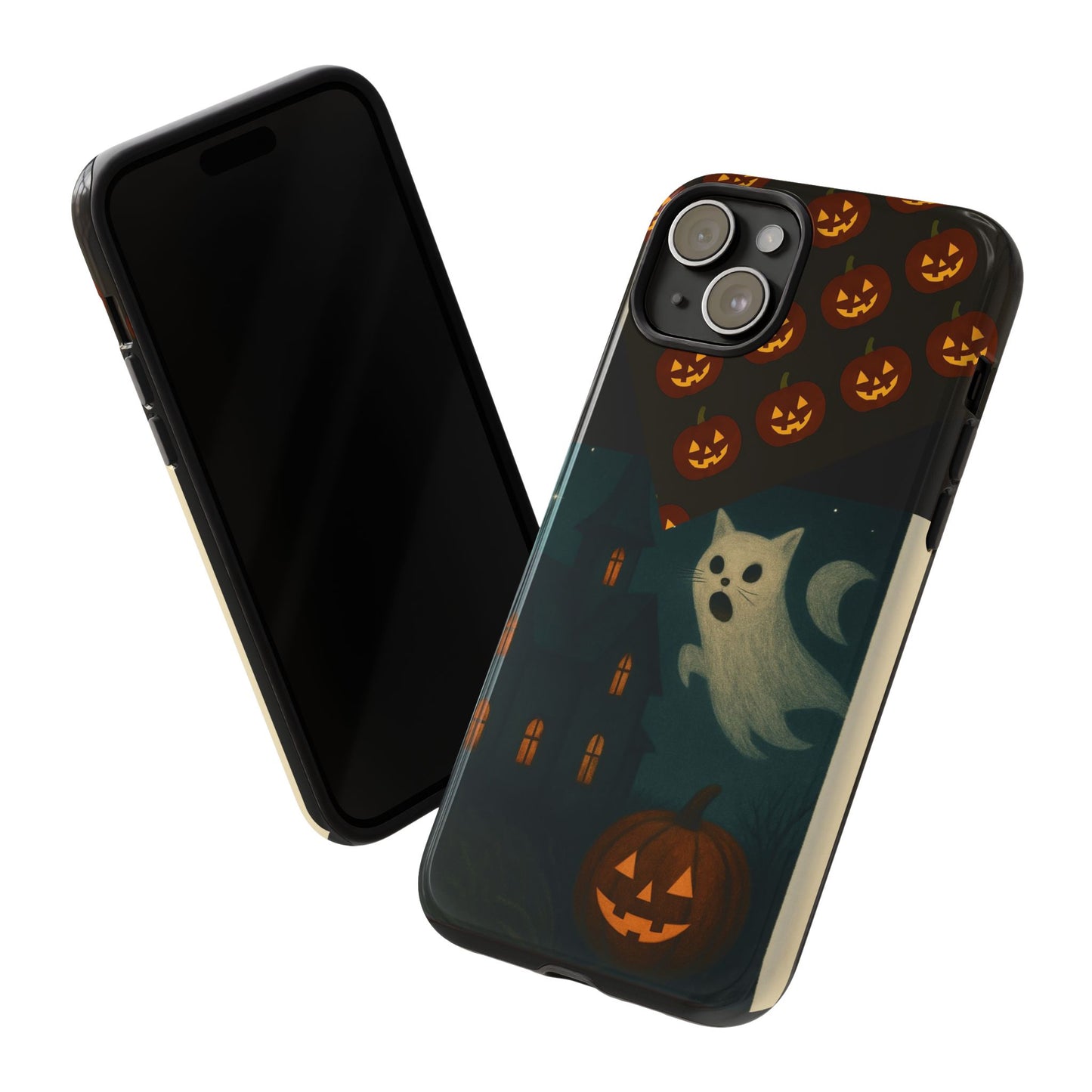 Phone Case, Halloween Haunted House Cat Ghost iPhone 16, 15, 14, Pixel 8, 6 Samsung Galaxy 25, 24, 23