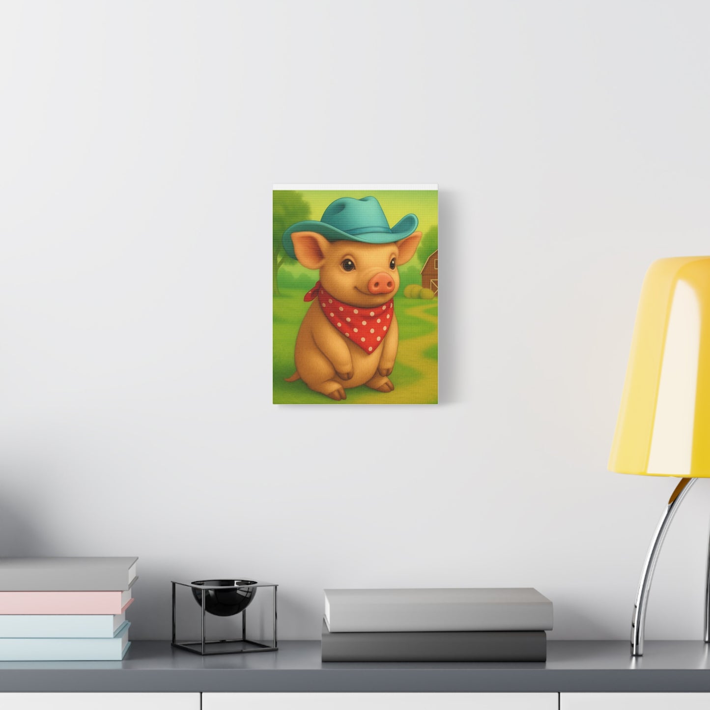 Canvas Print, Country Pig Farm Nursery Cowboy Wall Art, Matte Stretched 1 25" Decor, Farmhouse Rustic Western Print, Farm Animal Piglet Wall