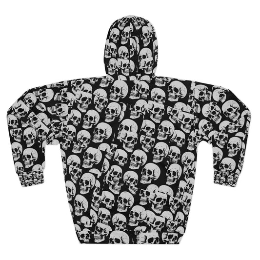 Bold Gothic Skull Hoodie for Men Black and White Skeleton Streetwear, Halloween Punk Rock Pullover Sweatshirt