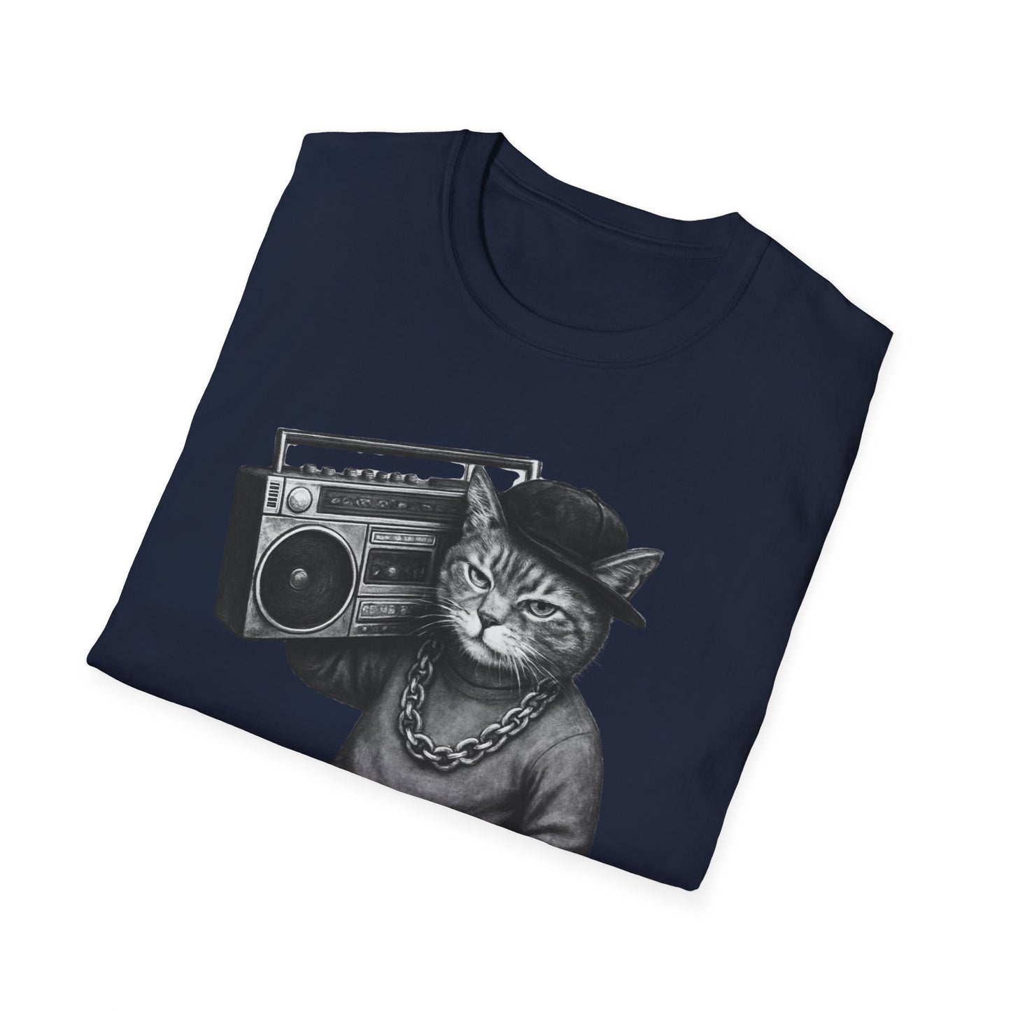 Black & White Boombox Cat T Shirt Hip Hop Streetwear Graphic Tee for Music Lovers Unisex Soft style T Shirt