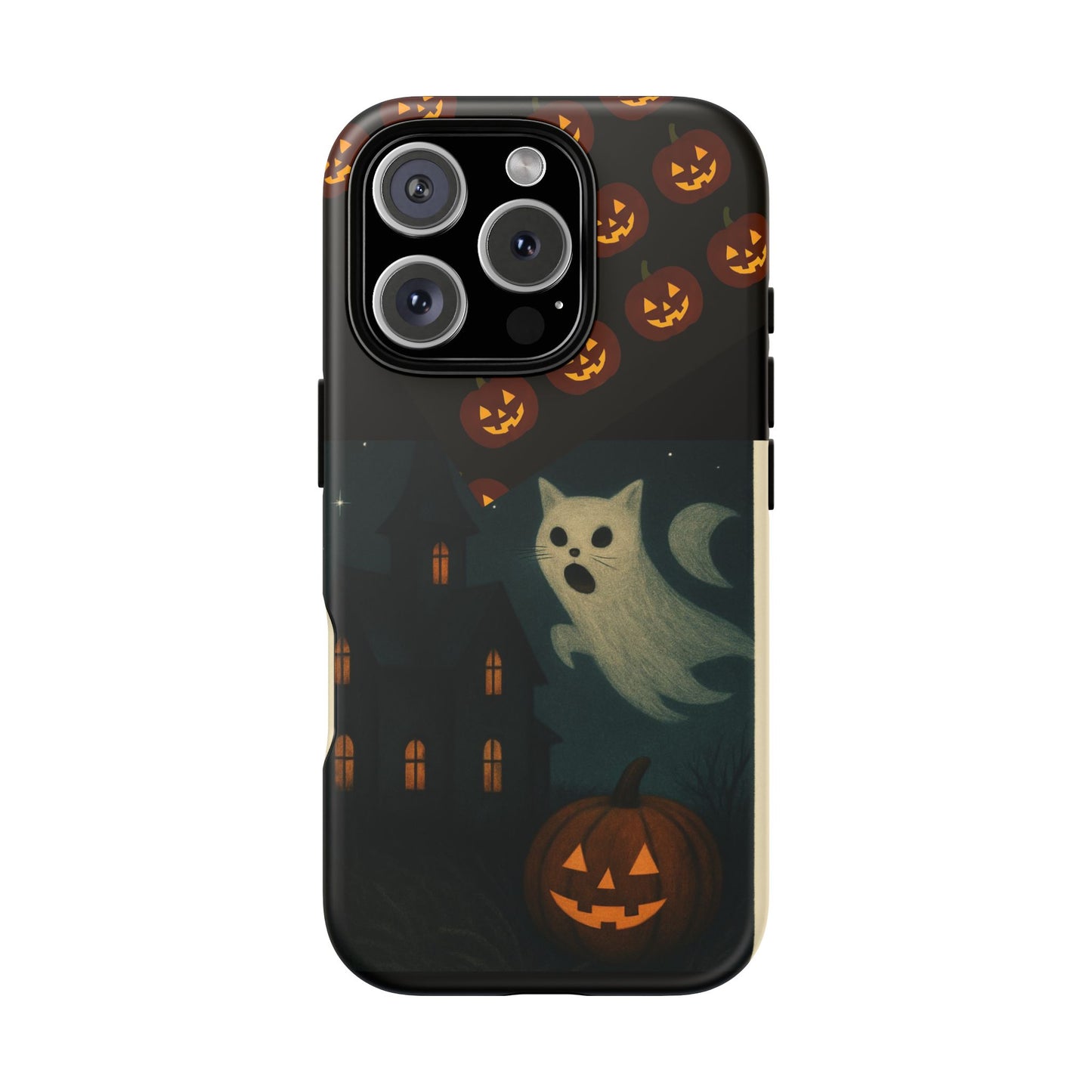 Phone Case, Halloween Haunted House Cat Ghost iPhone 16, 15, 14, Pixel 8, 6 Samsung Galaxy 25, 24, 23