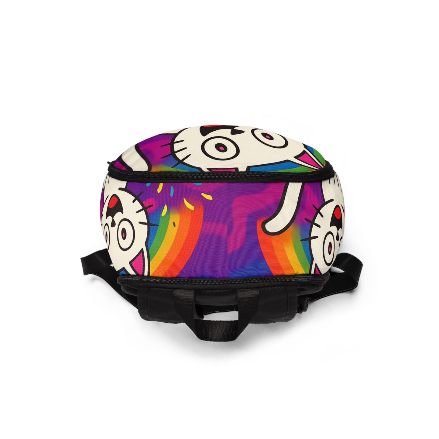 Funny Cat Backpack for Kids Rainbow Cartoon Bag Cat All Over Print Book bag Unisex Fabric Backpack