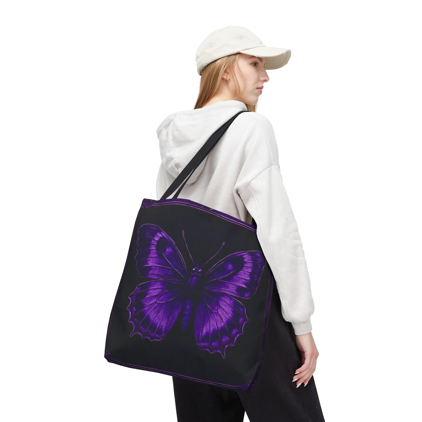 Purple Butterfly Tote Bag, Gothic Aesthetic Tote, Dark Fashion Bag, Nature Inspired Carryall Tote Bag (AOP)