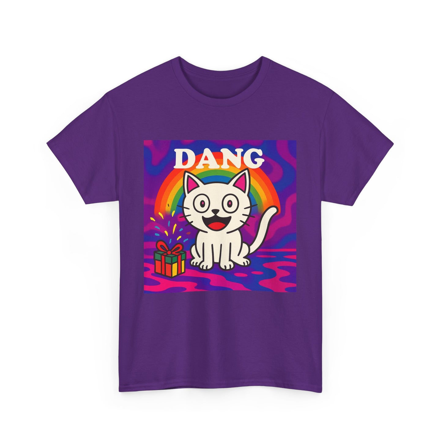 Funny Cat Rainbow T-Shirt Cute Cartoon Kitty Graphic Tee Gift