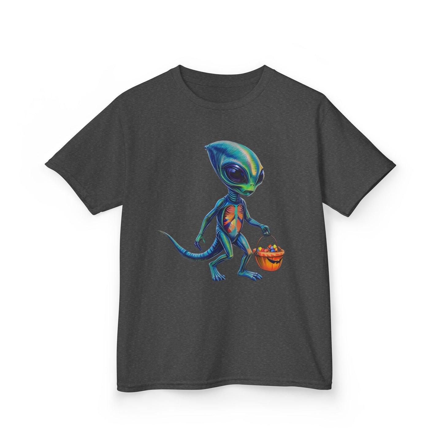 Alien Trick or Treat Halloween Kids T Shirt Cute Sci Fi Costume Tee Kids Heavy Cotton™ Tee