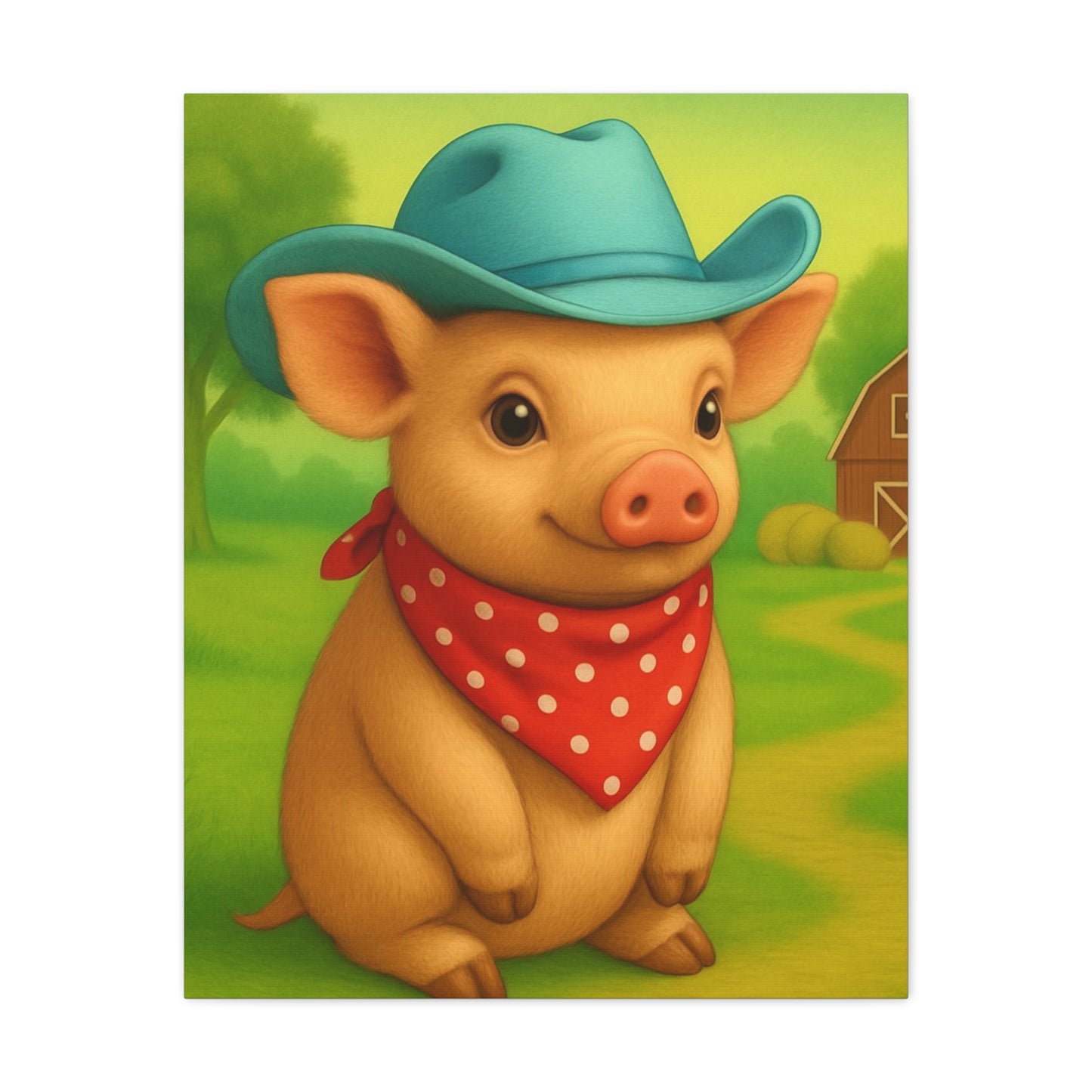 Canvas Print, Country Pig Farm Nursery Cowboy Wall Art, Matte Stretched 1 25" Decor, Farmhouse Rustic Western Print, Farm Animal Piglet Wall