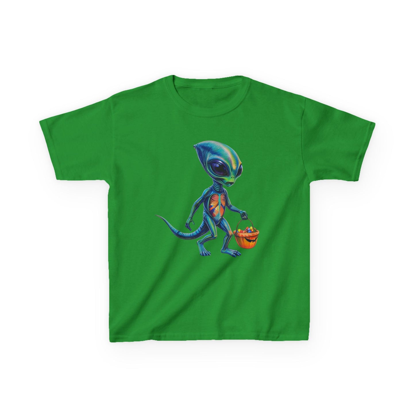 Alien Trick or Treat Halloween Kids T Shirt Cute Sci Fi Costume Tee Kids Heavy Cotton™ Tee