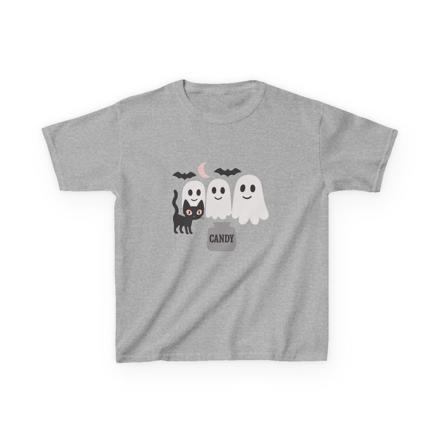 Halloween Youth Shirt Ghost Cat Candy Tee Boy Girl Pink Kids Trick or Treat T-Shirt Kids Heavy Cotton⢠Tee