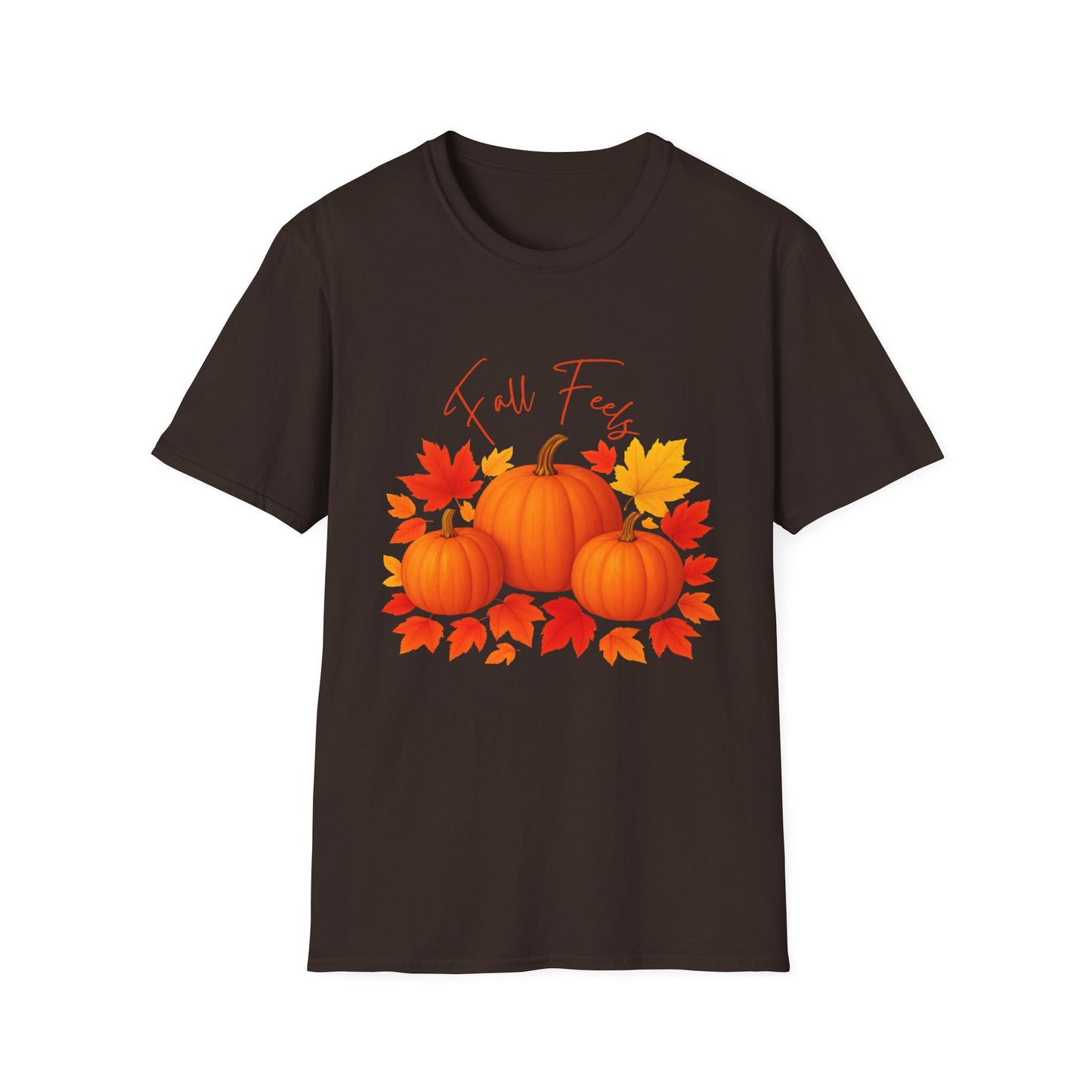 Fall Feels Pumpkin T-Shirt Cozy Autumn Leaves & Seasonal Harvest Tee Unisex Soft style T Shirt