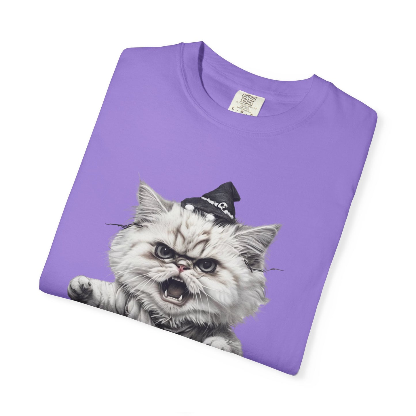 Angry Halloween Cat T Shirt Funny Spooky Kitten Tee Gothic Trick or Treat Shirt Unisex Garment Dyed T shirt