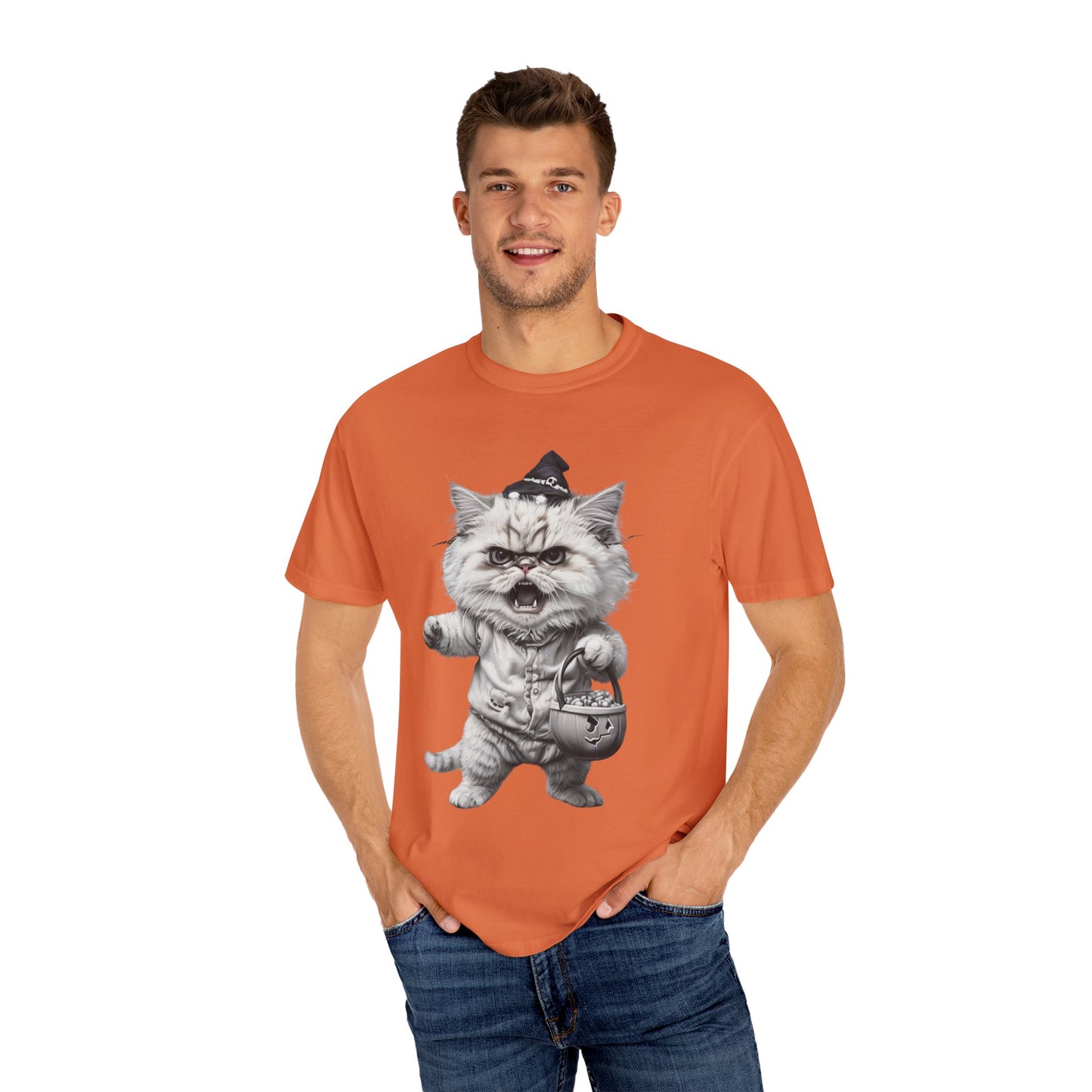 Angry Halloween Cat T Shirt Funny Spooky Kitten Tee Gothic Trick or Treat Shirt Unisex Garment Dyed T shirt