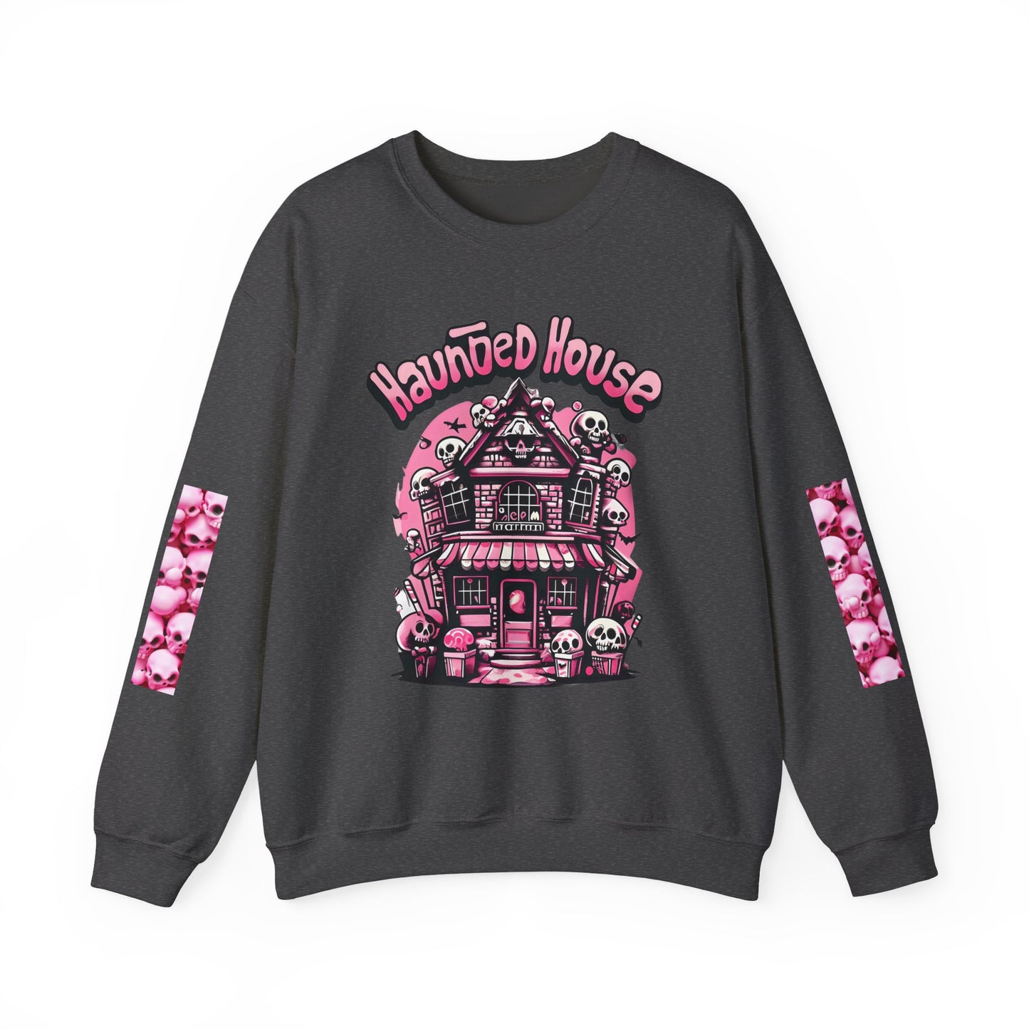 Haunted House Skull Sweatshirt Pink - Spooky Cute Pink & Black Aesthetic, Men, Women, Pink Skull,