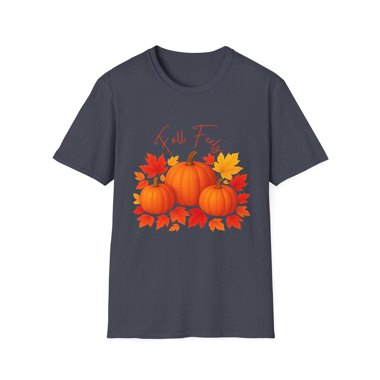 Fall Feels Pumpkin T-Shirt Cozy Autumn Leaves & Seasonal Harvest Tee Unisex Soft style T Shirt