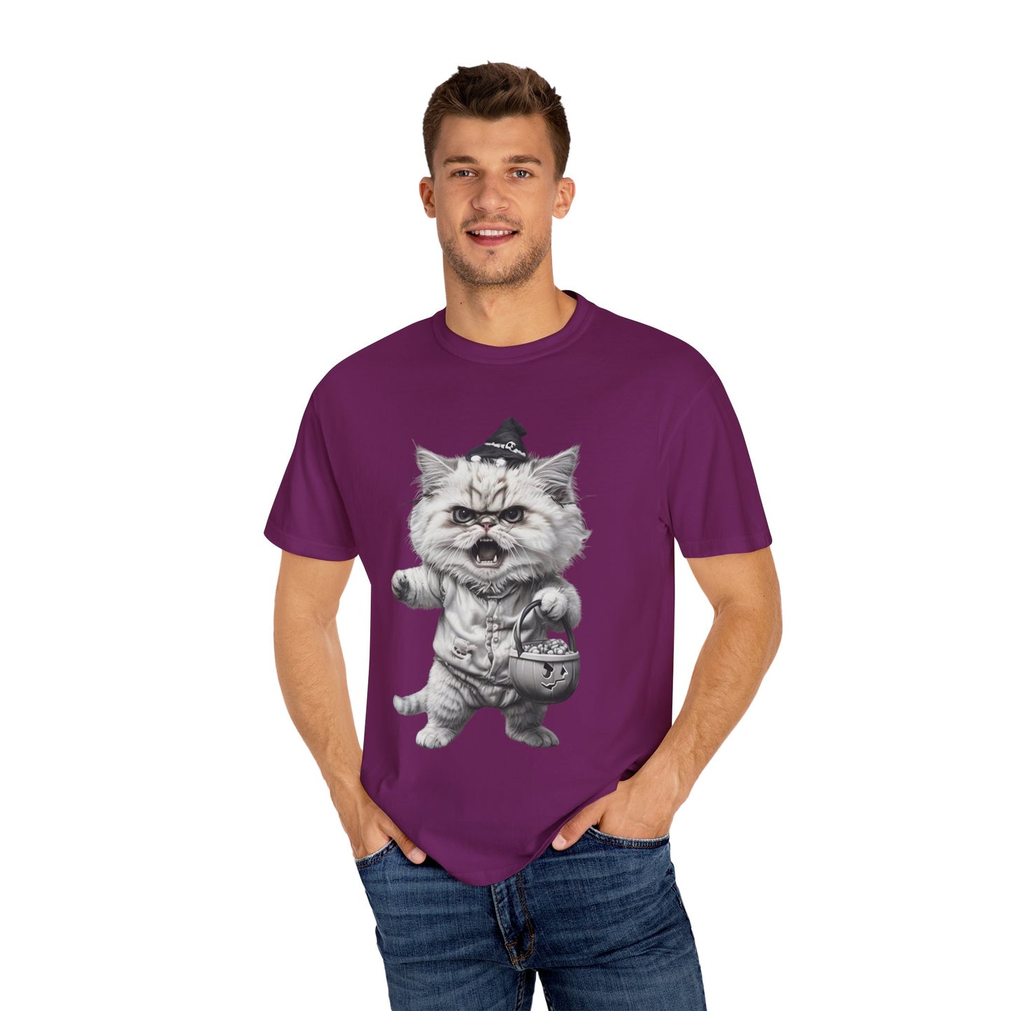 Angry Halloween Cat T Shirt Funny Spooky Kitten Tee Gothic Trick or Treat Shirt Unisex Garment Dyed T shirt