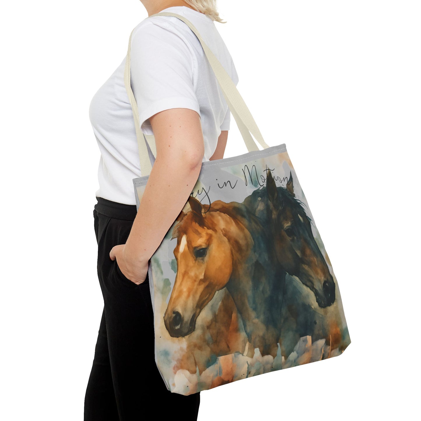 Horse Art Tote Bag, Watercolor Horses, Pretty in Motion