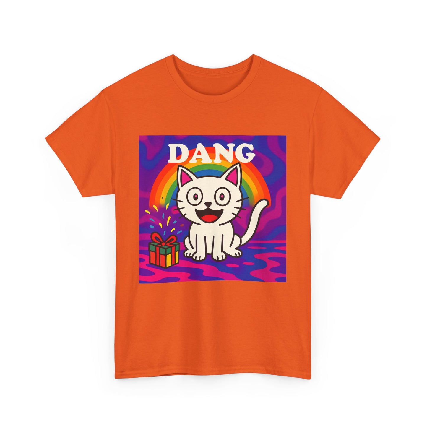 Funny Cat Rainbow T-Shirt Cute Cartoon Kitty Graphic Tee Gift