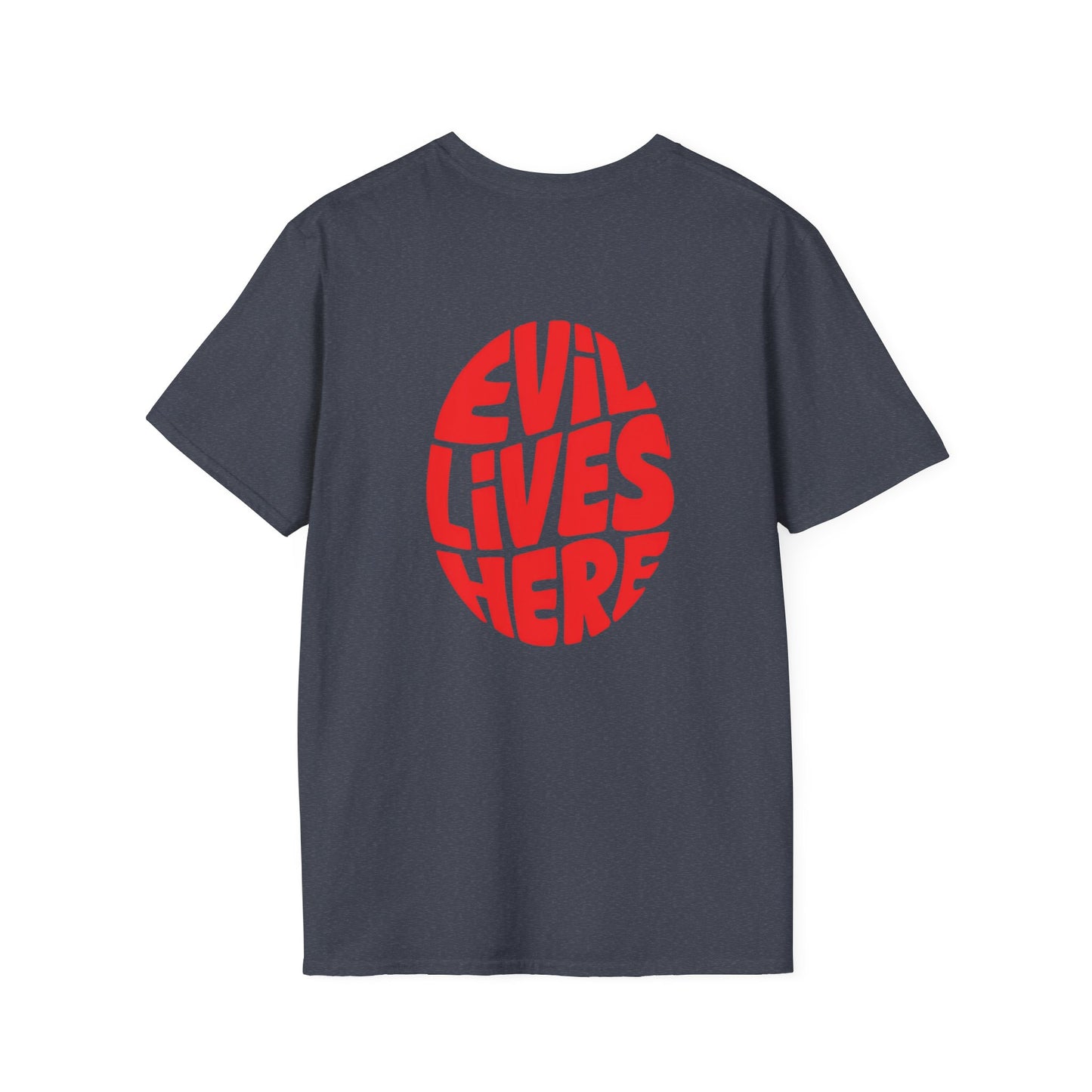 Evil Lives Here Halloween T-shirt, Spooky Retro Style, Mens
