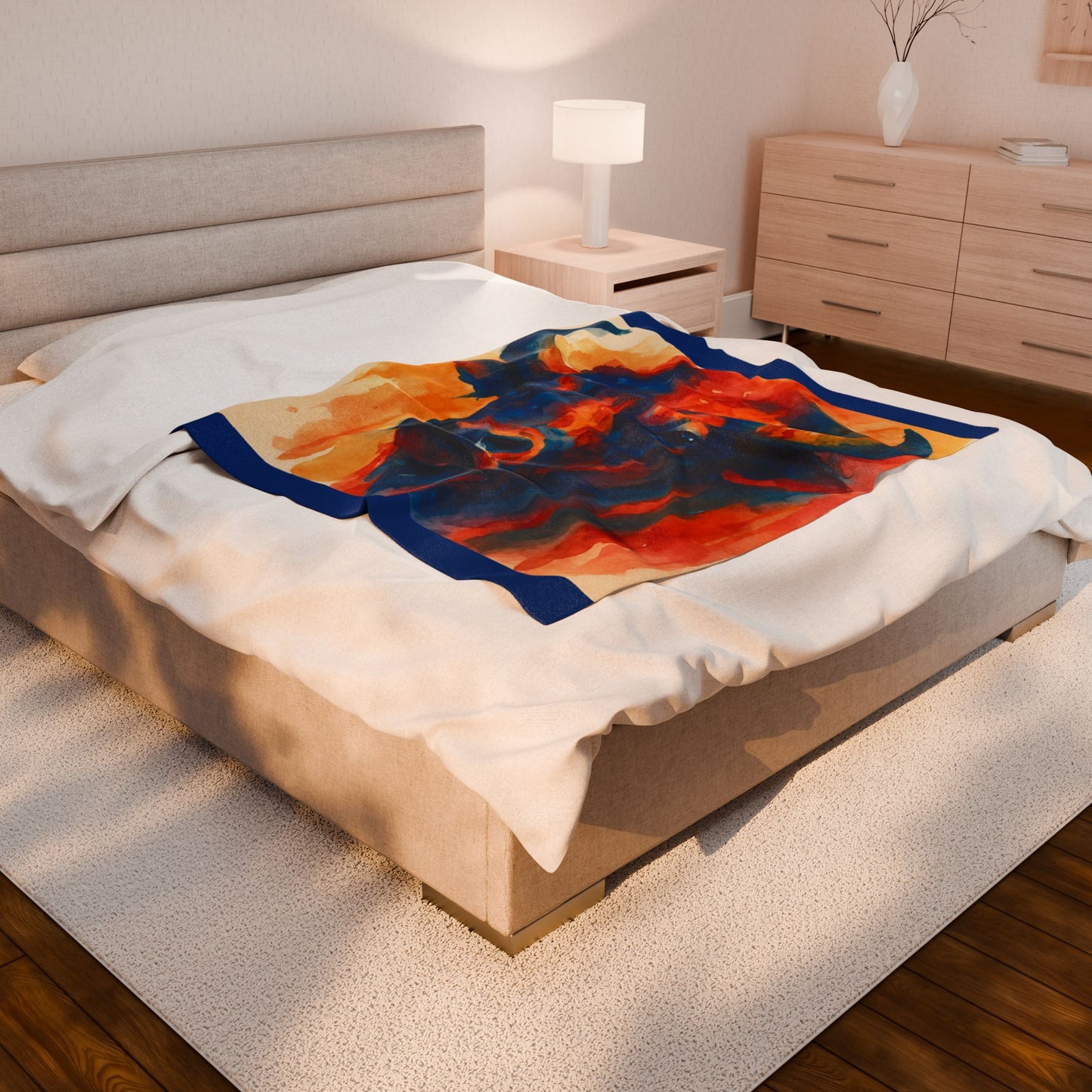 Buffalo Watercolor Blanket Western Ranch Lodge Plush Velveteen Throw, Cozy Southwest Rustic Home Décor