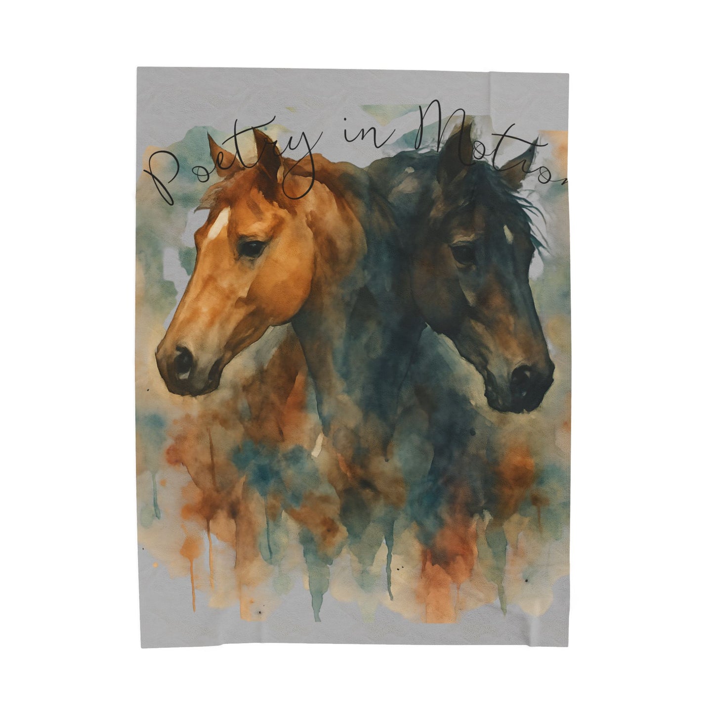 Watercolor Horse Blanket, Cozy Western Ranch Throw with Horse Lovers Art