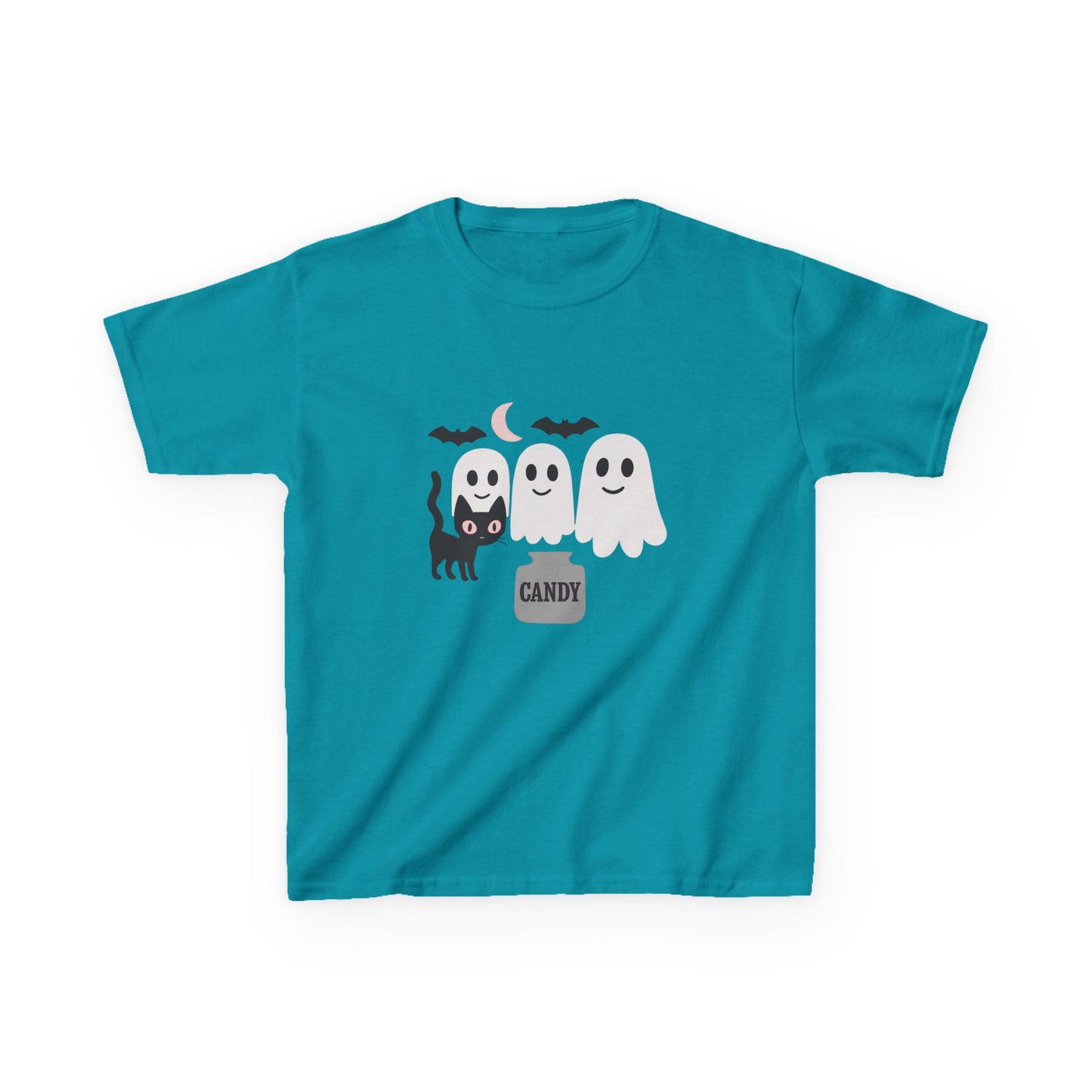 Halloween Youth Shirt Ghost Cat Candy Tee Boy Girl Pink Kids Trick or Treat T-Shirt Kids Heavy Cotton⢠Tee
