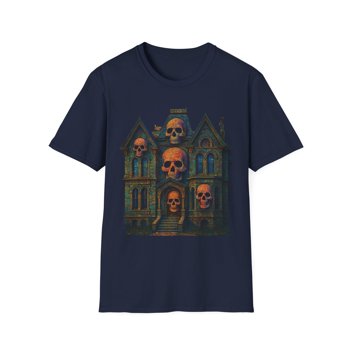 Haunted Skull Mansion T Shirt Gothic Horror House Halloween Tee Unisex Soft style T Shirt